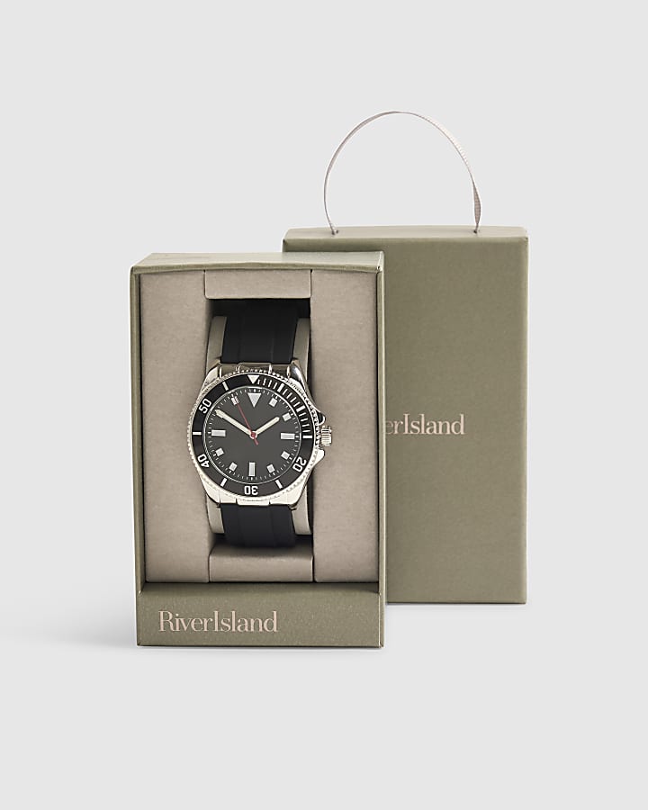 Black Rubber Strap Second Dial Watch