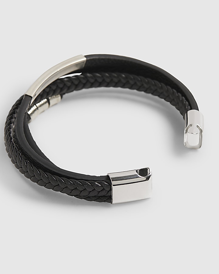 Black Faux Leather Multi Row Bracelet