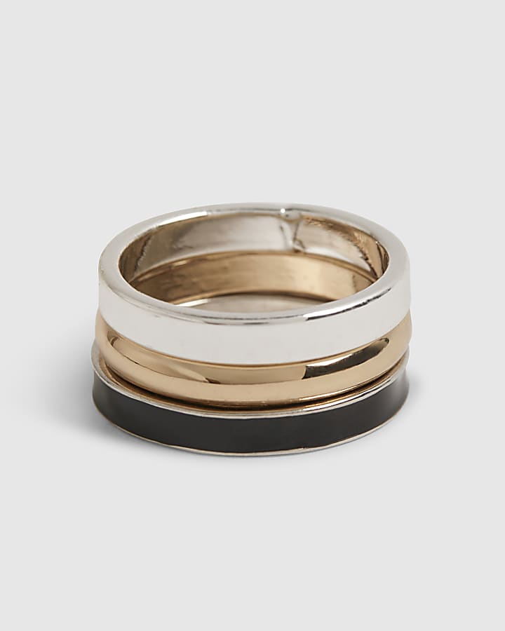 Silver Mixed Metal Pack Of 3 Band Rings
