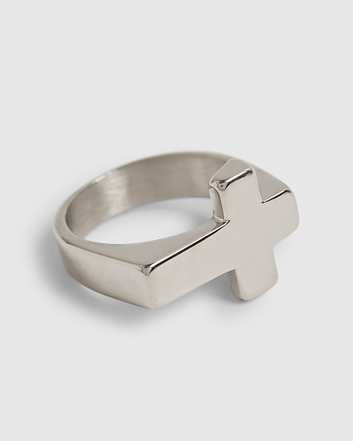 Silver Stainless Steel Cross Ring