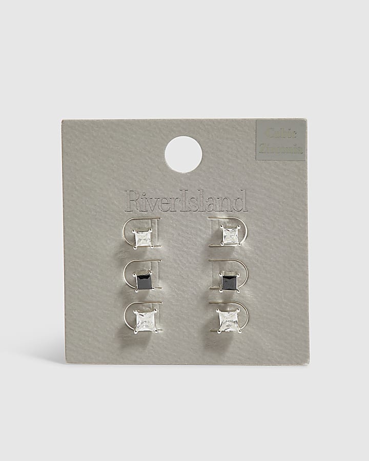 Silver Cubic Zirconia Pack Of 3 Earrings