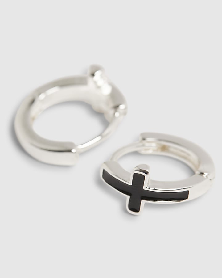 Silver Cross Hoop Earrings
