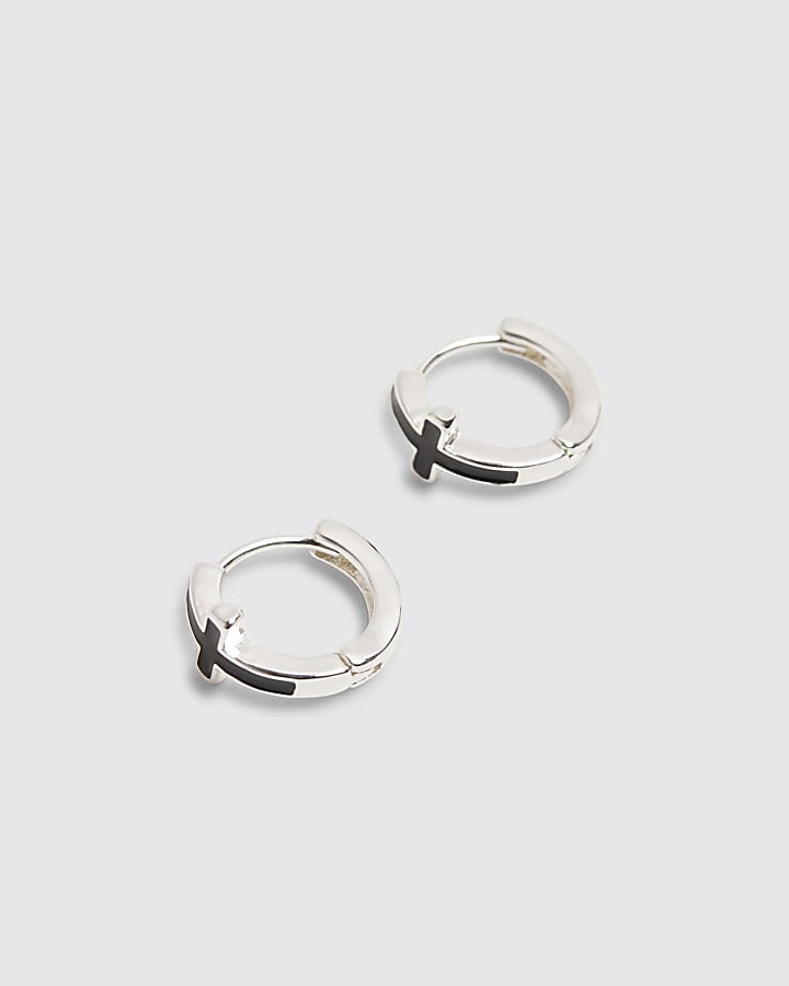 Silver Cross Hoop Earrings