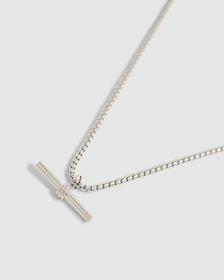 Silver Stainless Steel T-Bar Necklace