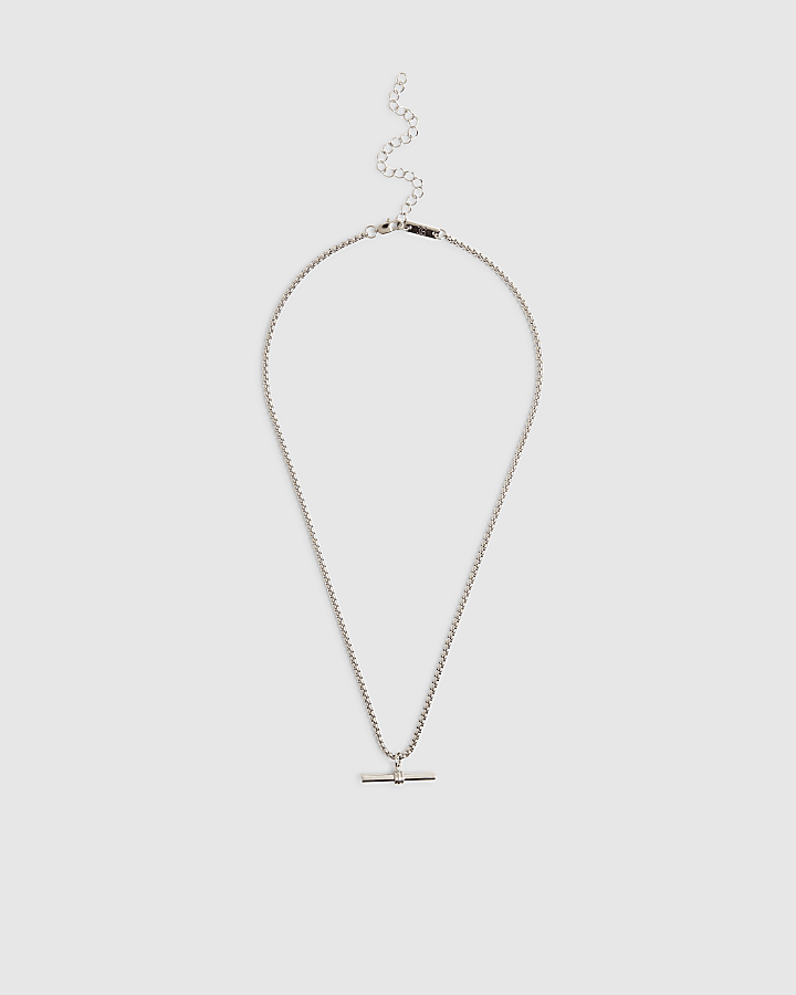 Silver Stainless Steel T-Bar Necklace