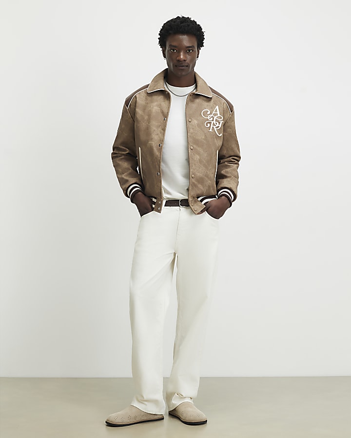 Brown Faux Leather Bomber Jacket