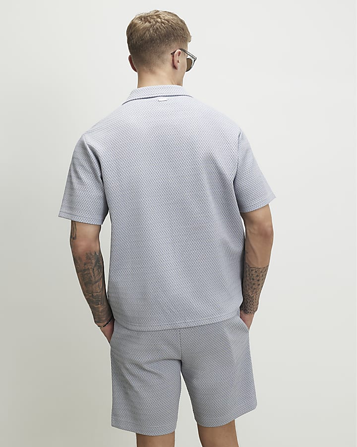 Blue Regular Fit Triangle Jacquard Shirt