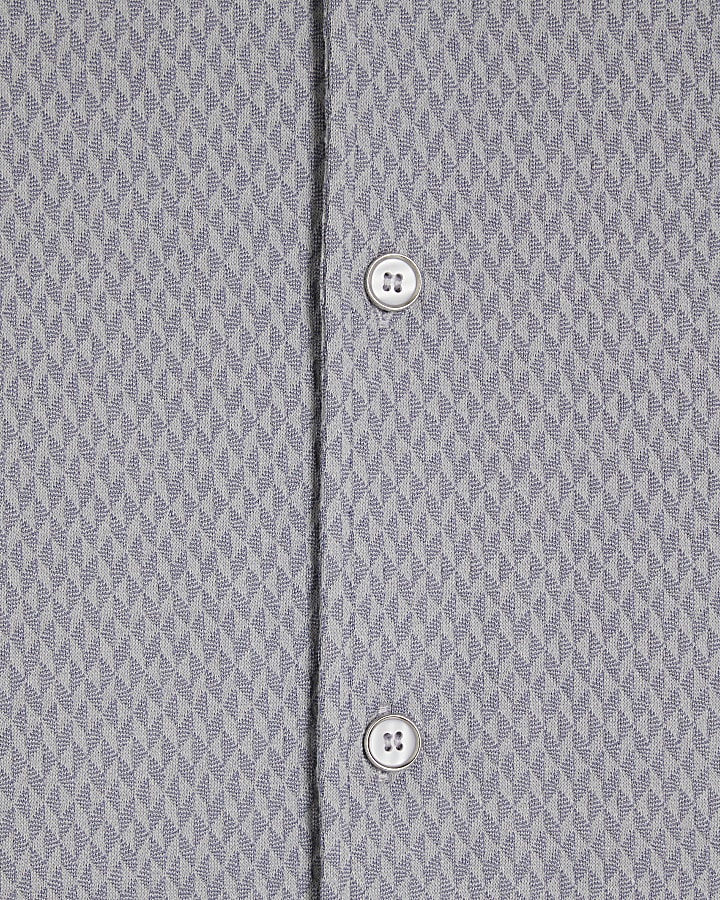 Blue Regular Fit Triangle Jacquard Shirt