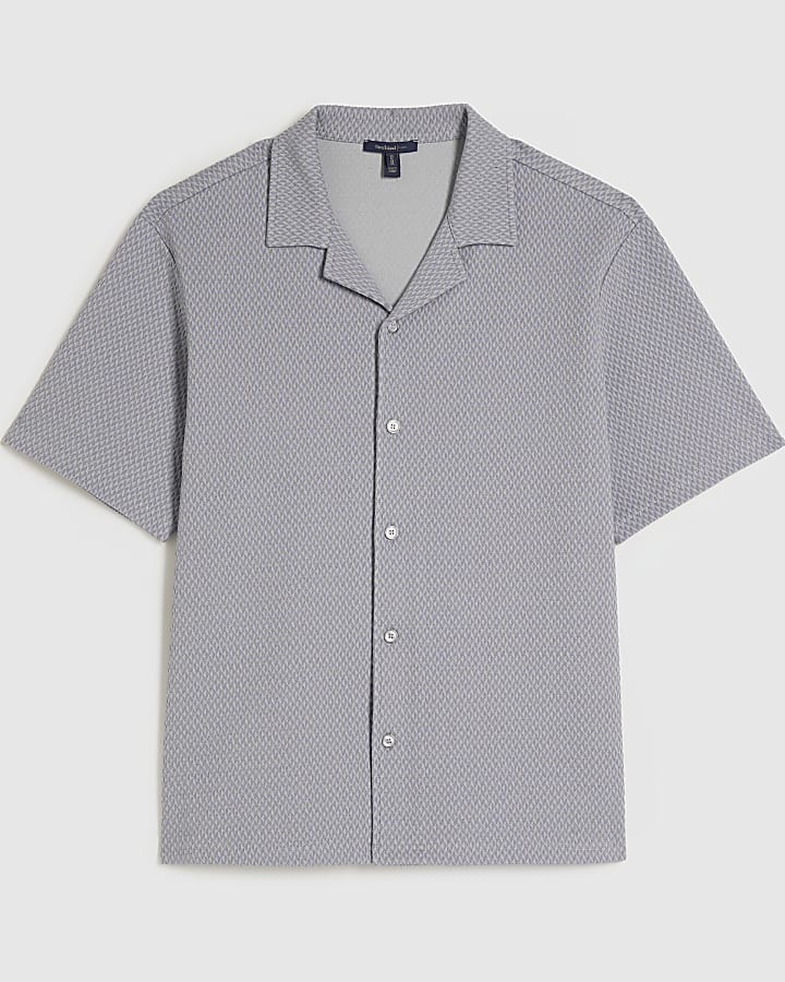 Blue Regular Fit Triangle Jacquard Shirt