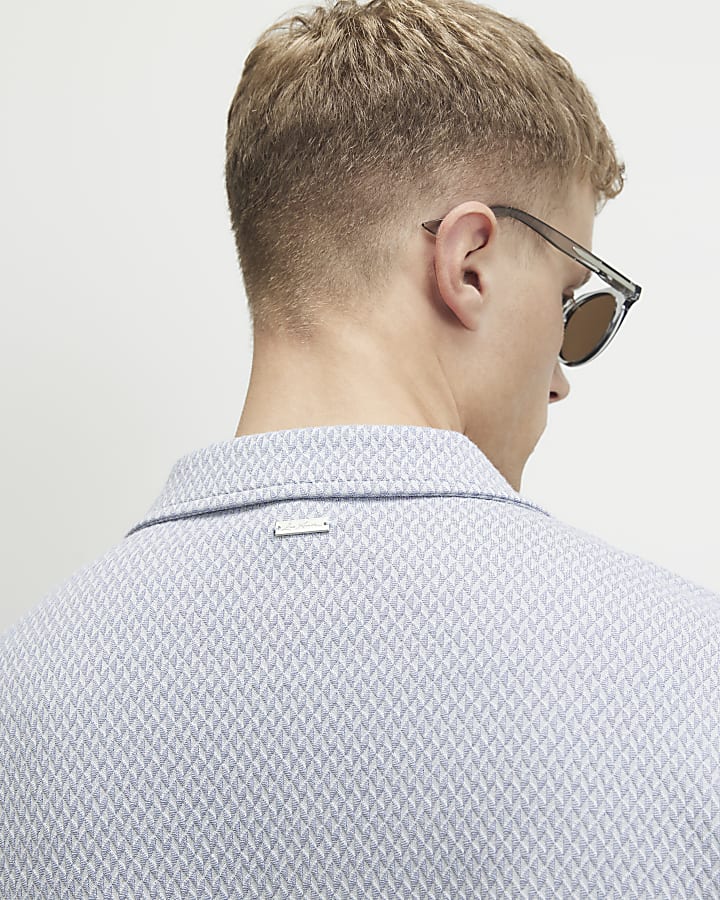 Blue Regular Fit Triangle Jacquard Shirt