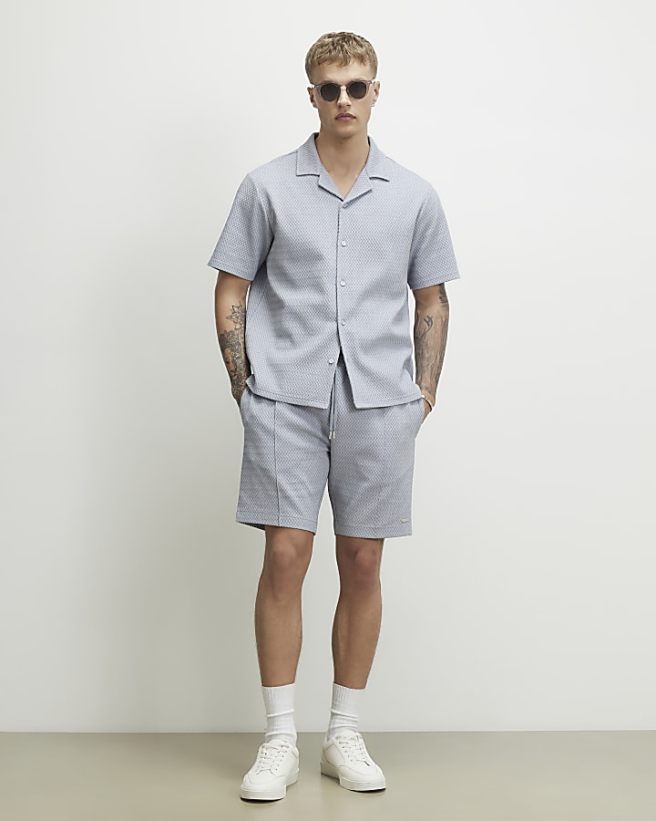 Blue Regular Fit Triangle Jacquard Shirt