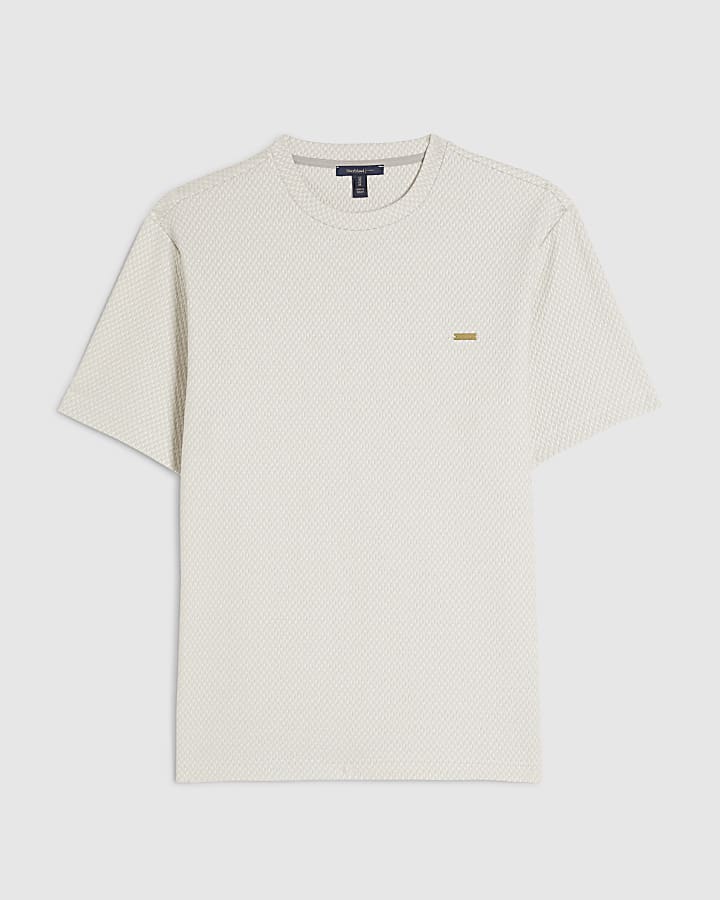 Grey Slim Fit Jacquard  Textured T-Shirt