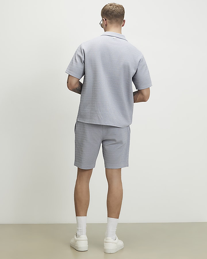 Blue Slim Fit Triangle Jacquard Shorts