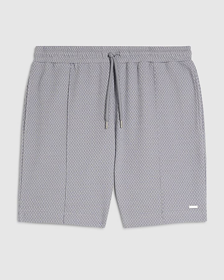 Blue Slim Fit Triangle Jacquard Shorts