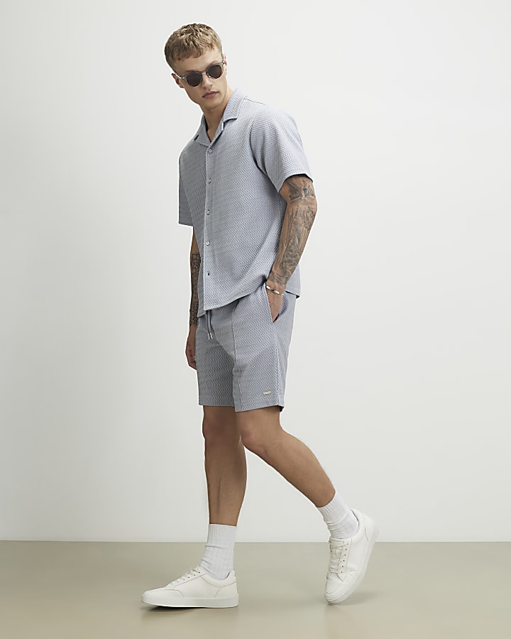 Blue Slim Fit Triangle Jacquard Shorts