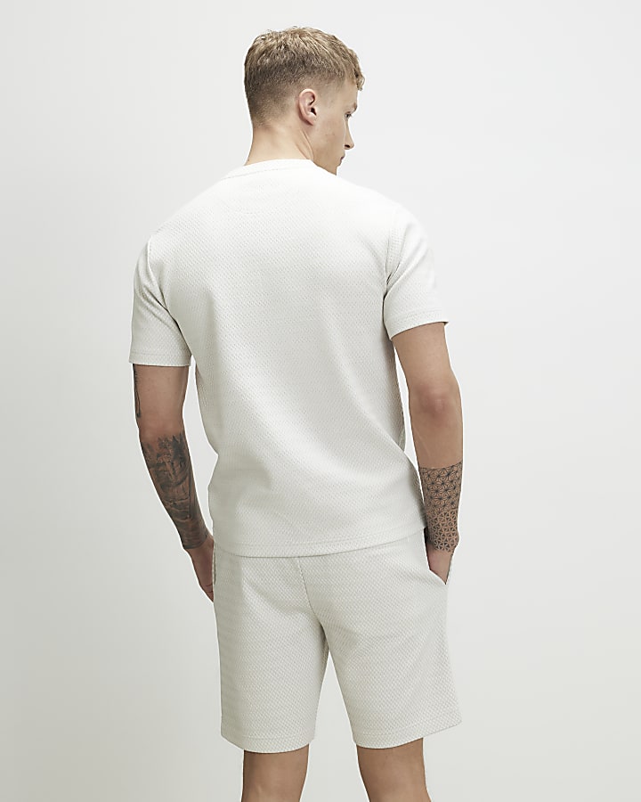 Grey Slim Fit Jacquard Textured Shorts