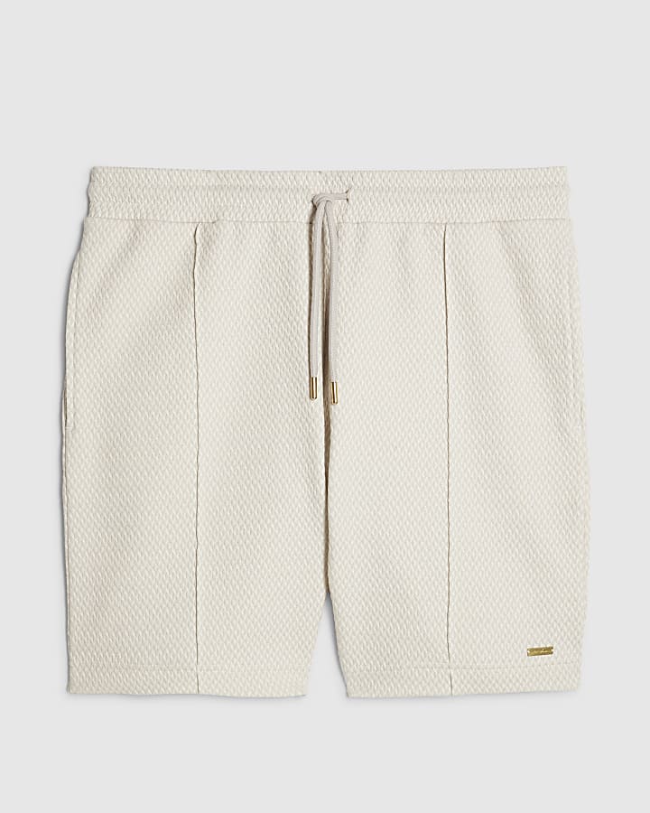 Grey Slim Fit Jacquard Textured Shorts