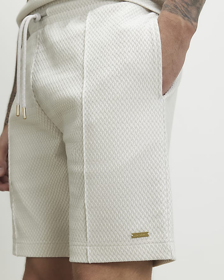 Grey Slim Fit Jacquard Textured Shorts