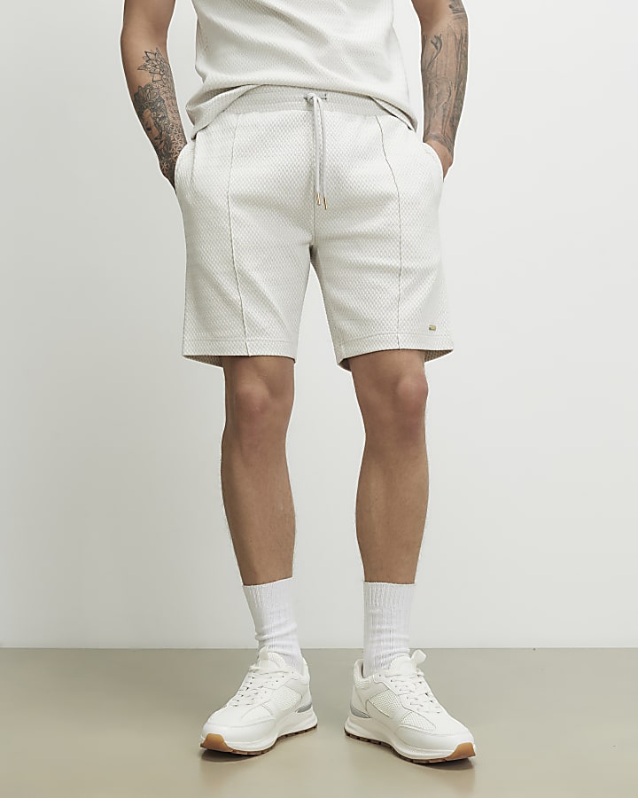 Grey Slim Fit Jacquard Textured Shorts
