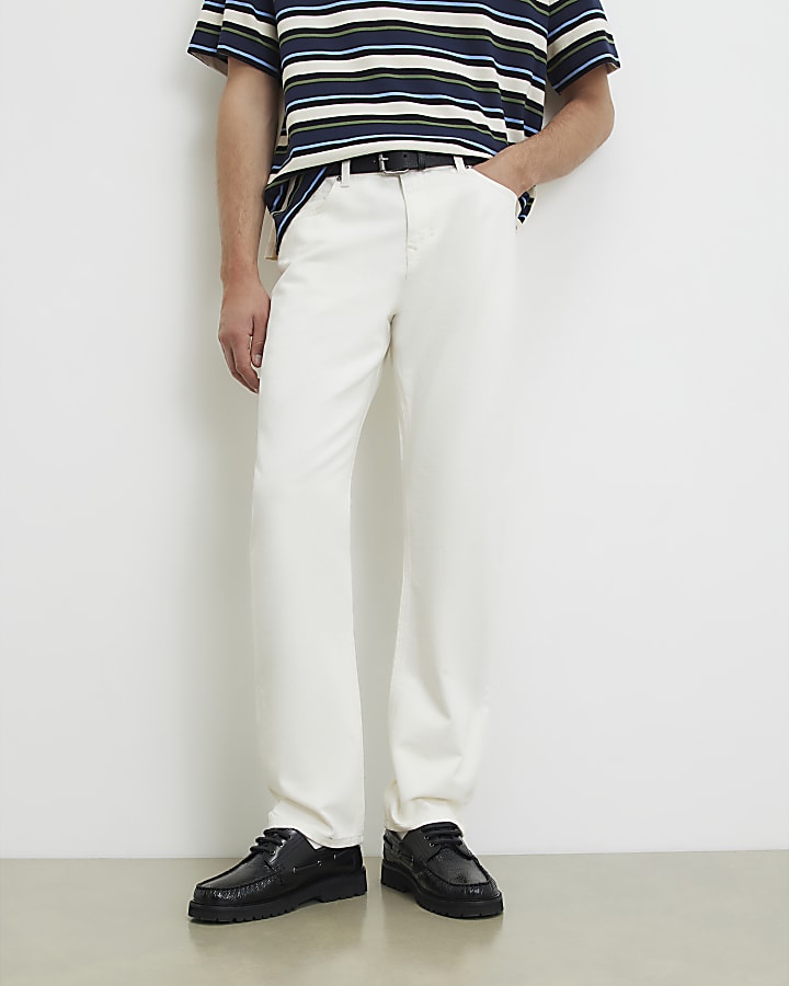 Cream Straight Leg Jeans
