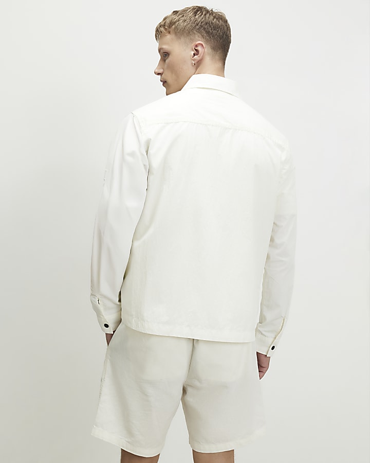 White Regular Fit Washed Utility Overshirt