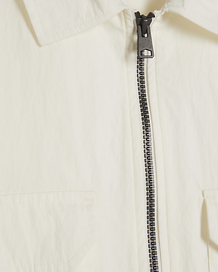White Regular Fit Washed Utility Overshirt
