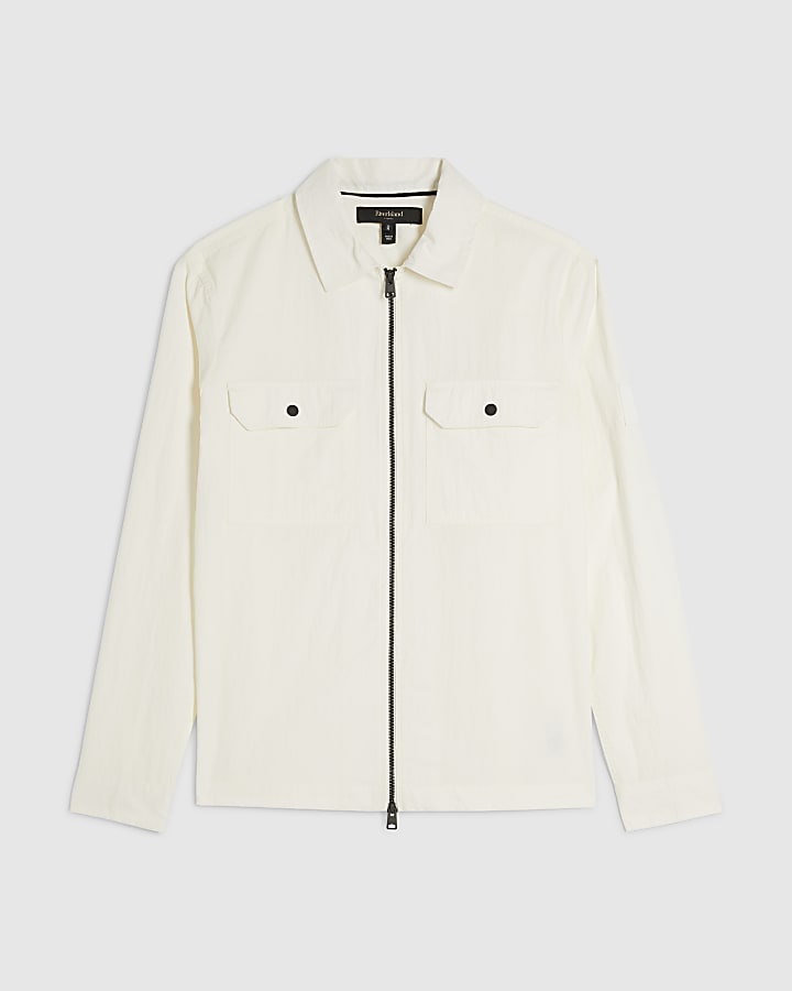 White Regular Fit Washed Utility Overshirt