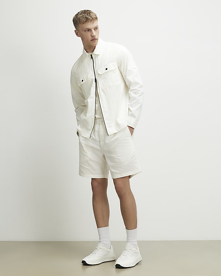 White Regular Fit Washed Utility Overshirt
