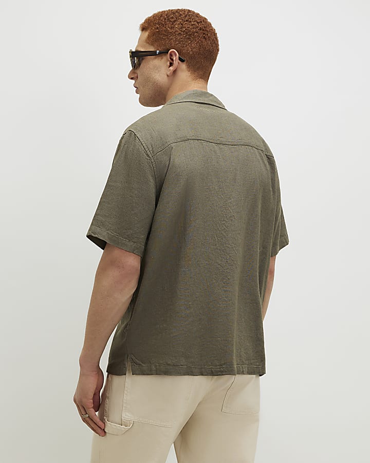 Khaki Regular Fit Linen Blend Shirt