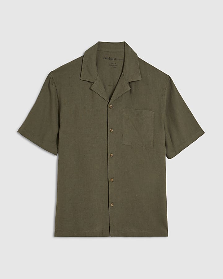 Khaki Regular Fit Linen Blend Shirt