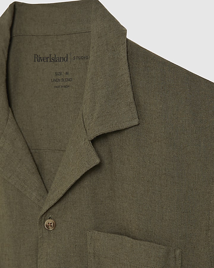 Khaki Regular Fit Linen Blend Shirt