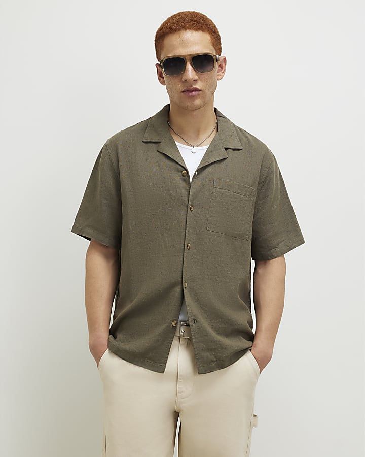 Khaki Regular Fit Linen Blend Shirt