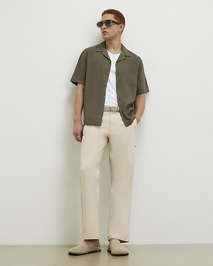 Khaki Regular Fit Linen Blend Shirt