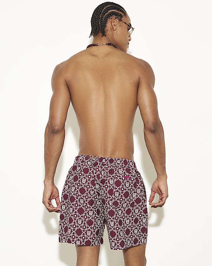 Red Regular Fit Monogram Swim Shorts