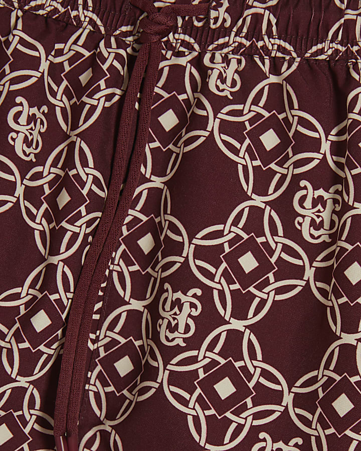 Red Regular Fit Monogram Swim Shorts