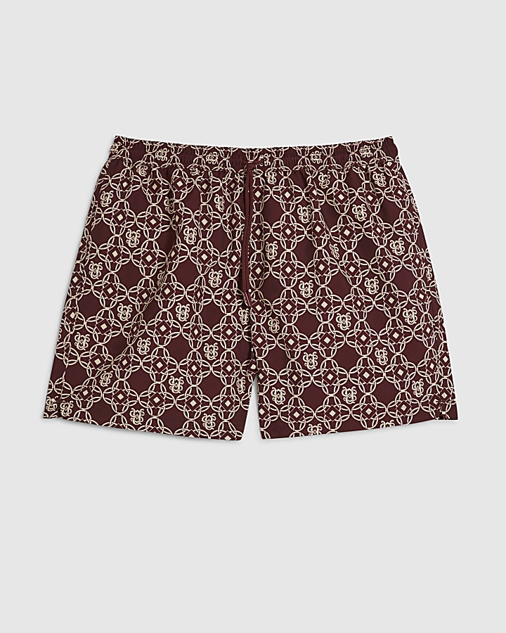 Red Regular Fit Monogram Swim Shorts