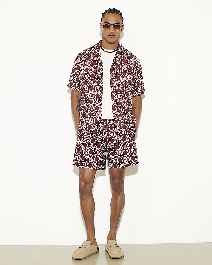 Red Regular Fit Monogram Swim Shorts