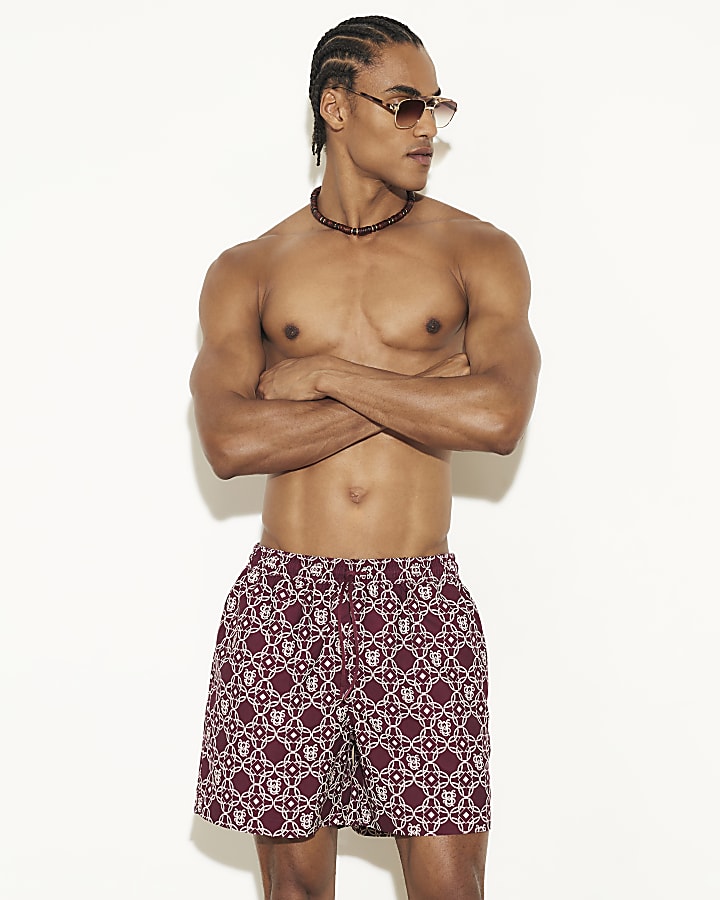 Red Regular Fit Monogram Swim Shorts