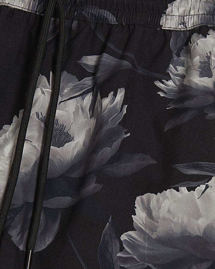Black Regular Fit Floral Swim Shorts