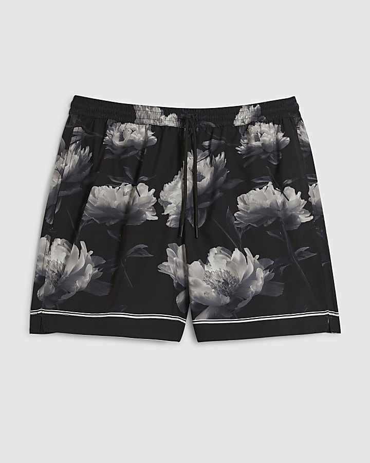 Black Regular Fit Floral Swim Shorts