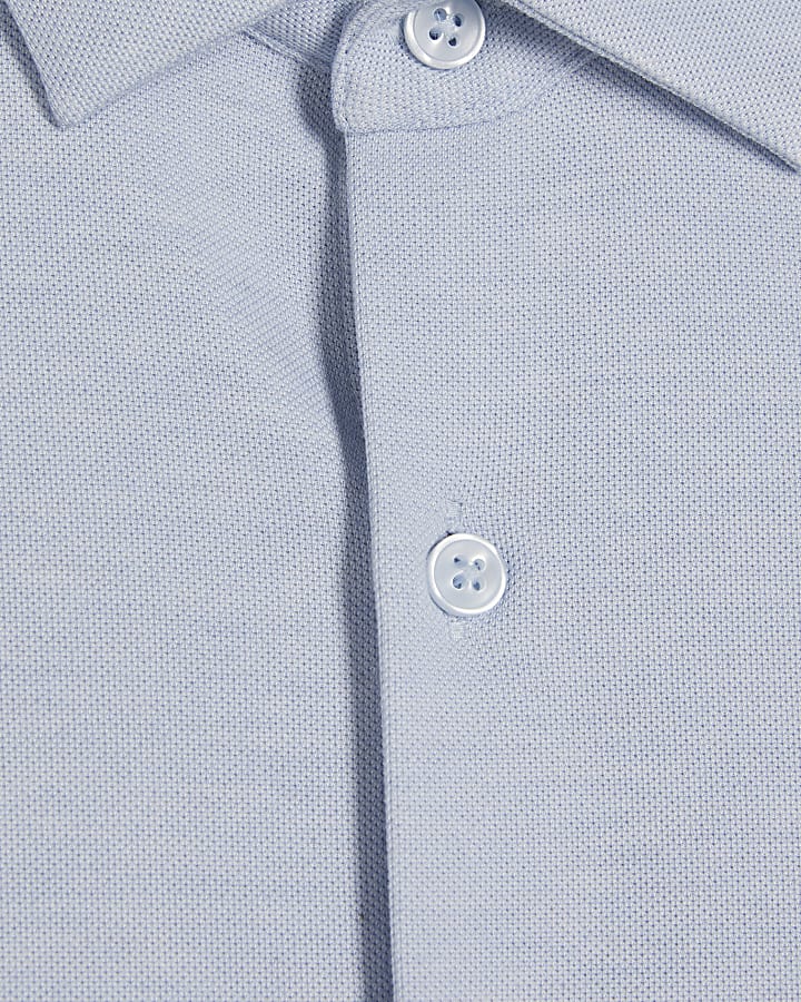 Blue Muscle Fit Pique Long Sleeve Shirt