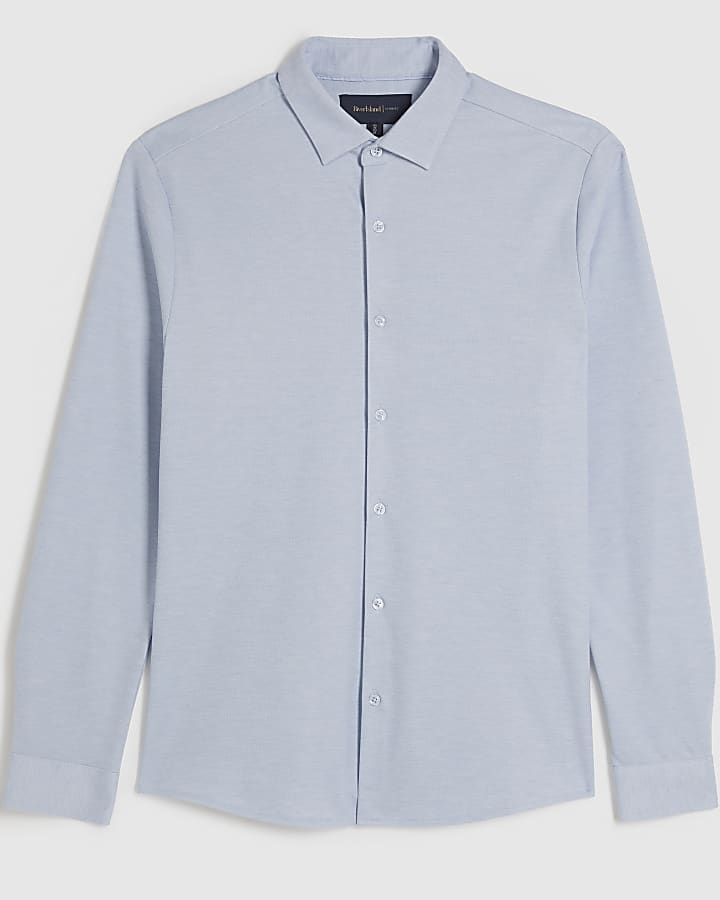 Blue Muscle Fit Pique Long Sleeve Shirt