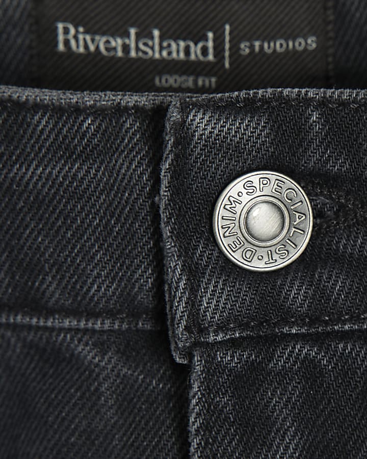 Black Loose Fit Washed Carpenter Jeans