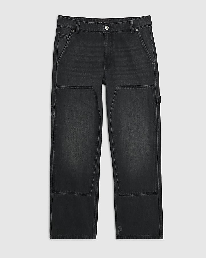 Black Loose Fit Washed Carpenter Jeans