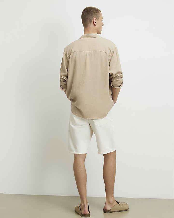 Cream Regular Fit Denim Shorts