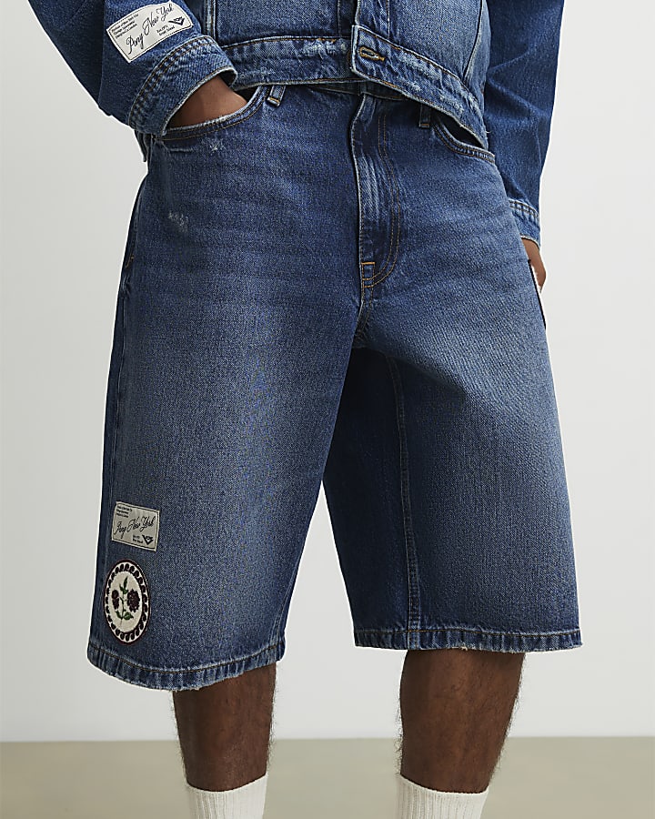 Blue Washed Badge Jorts
