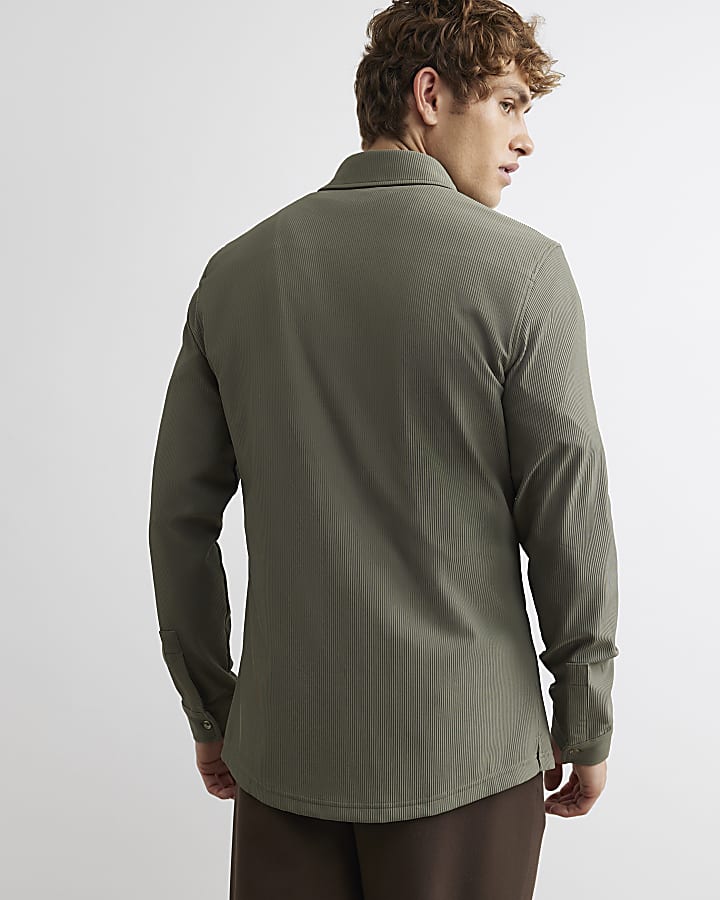 Khaki Muscle Fit Ribbed Shirt