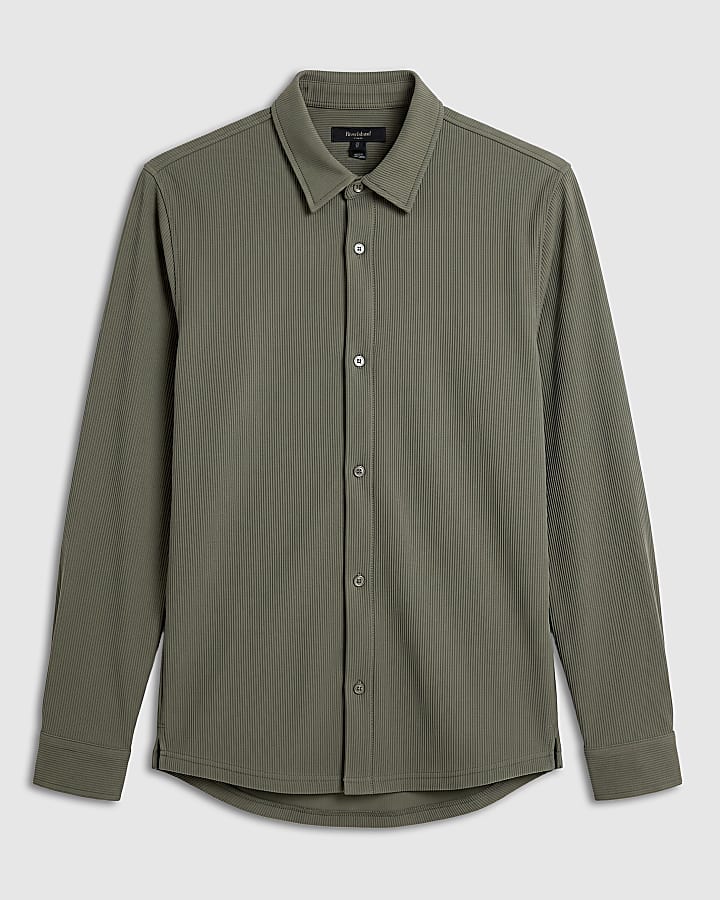 Khaki Muscle Fit Ribbed Shirt