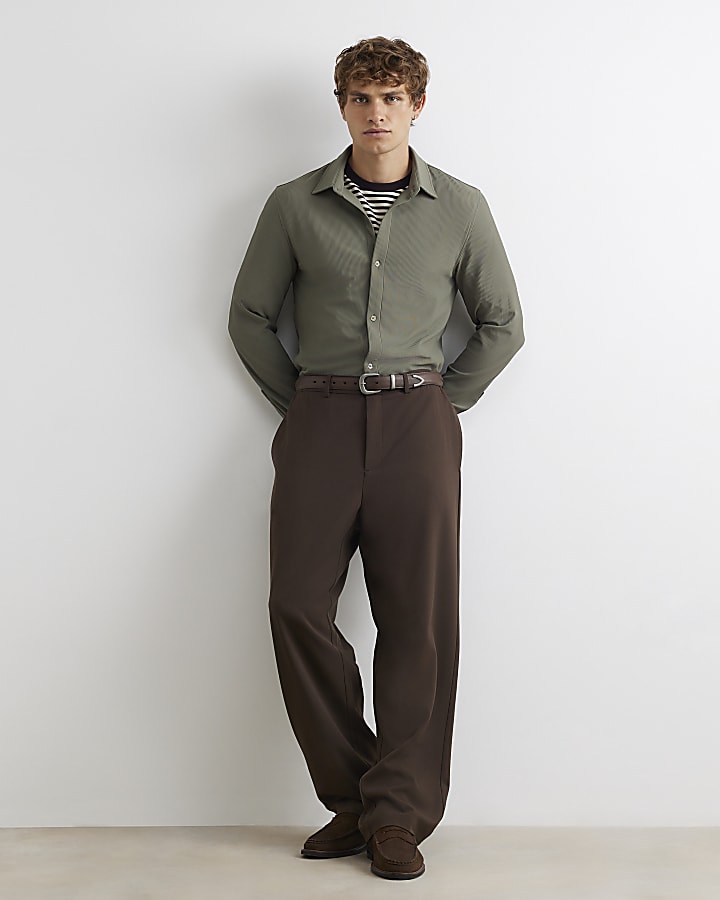 Khaki Muscle Fit Ribbed Shirt