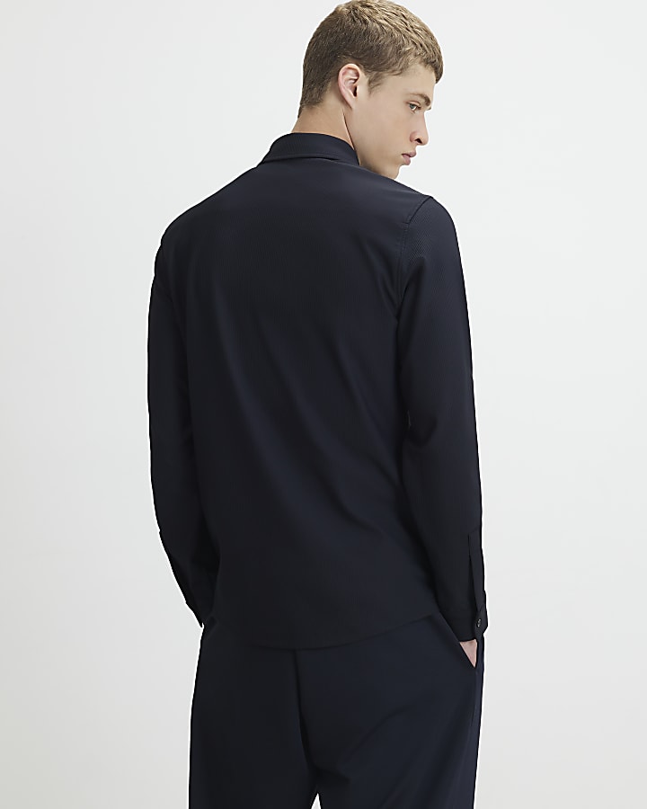 Black Muscle Fit Ribbed Long Sleeve Shirt